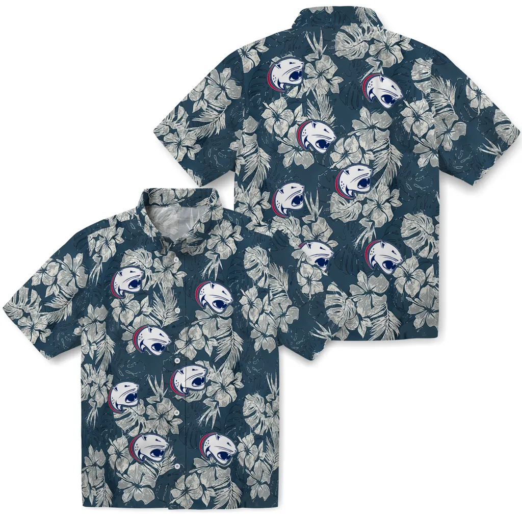 South Alabama Jaguars Hawaiian Shirt - Hibiscus Flowers south alabama jaguars hibiscus flowers navy blue hawaiian shirts high quality