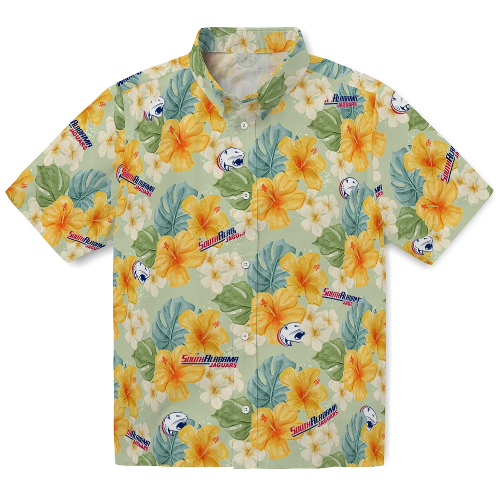 South Alabama Jaguars Hawaiian Shirt - Hibiscus Mood south alabama jaguars hibiscus mood pale lime yellow hawaiian shirts best selling