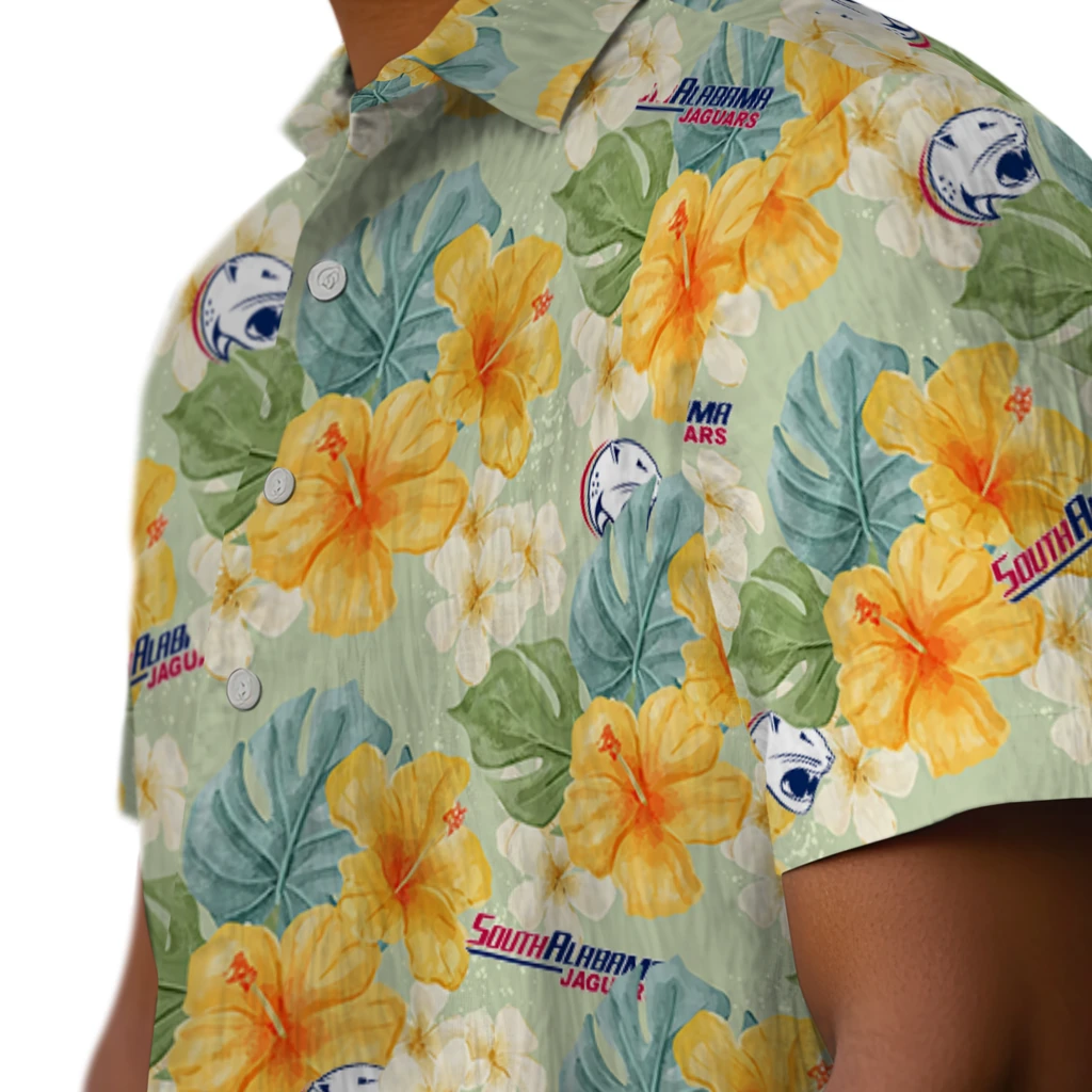 South Alabama Jaguars Hawaiian Shirt - Hibiscus Mood south alabama jaguars hibiscus mood pale lime yellow hawaiian shirts trendy