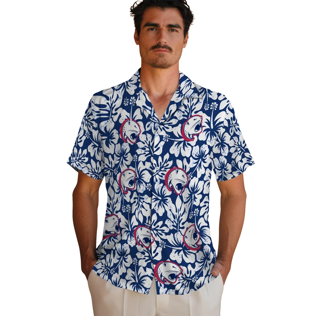 South Alabama Jaguars Hawaiian Shirt - Hibiscus Motif south alabama jaguars hibiscus motif blue white hawaiian shirts fashion forward