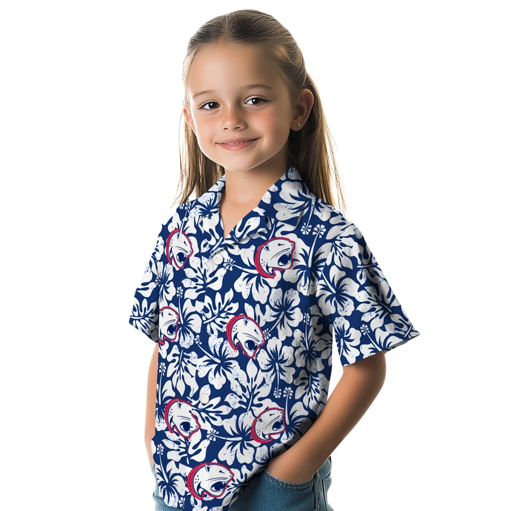 South Alabama Jaguars Hawaiian Shirt - Hibiscus Motif south alabama jaguars hibiscus motif blue white hawaiian shirts premium grade