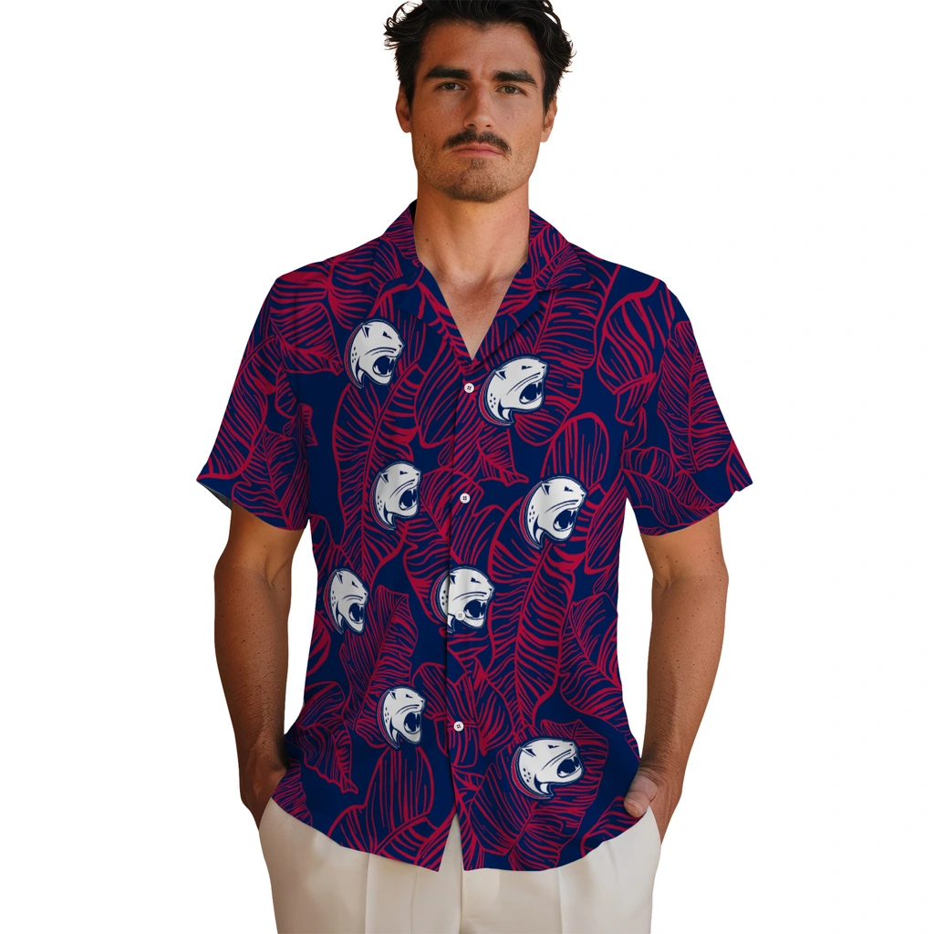 South Alabama Jaguars Hawaiian Shirt - Leaf Outline south alabama jaguars leaf outline blue hawaiian shirts fashion forward