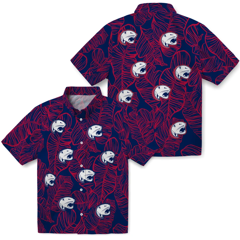 South Alabama Jaguars Hawaiian Shirt - Leaf Outline south alabama jaguars leaf outline blue hawaiian shirts high quality