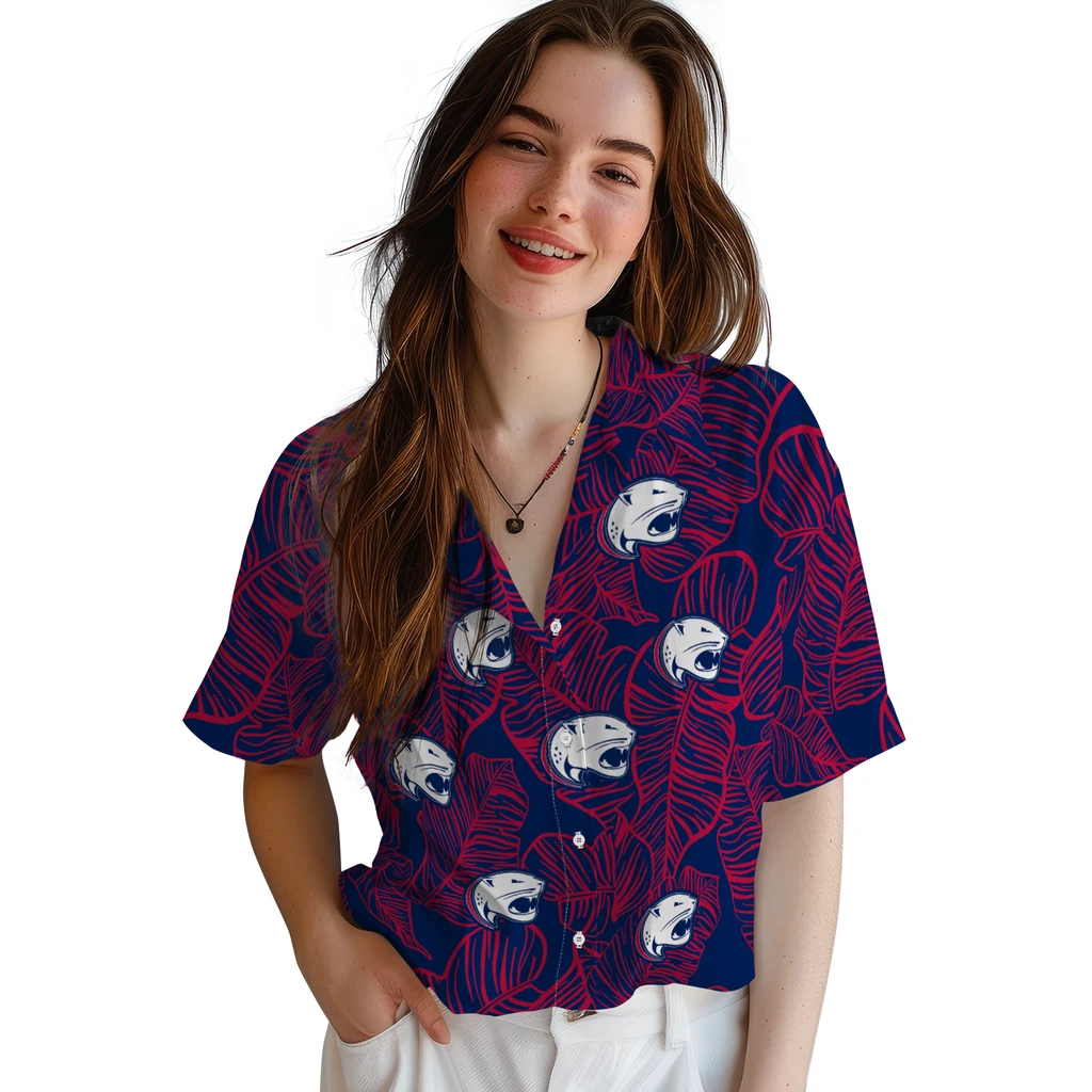 South Alabama Jaguars Hawaiian Shirt - Leaf Outline south alabama jaguars leaf outline blue hawaiian shirts latest model
