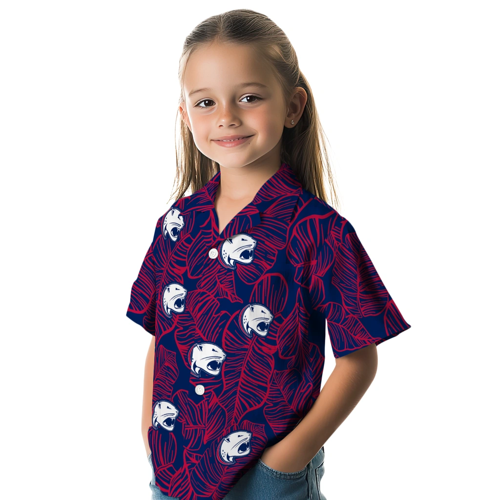South Alabama Jaguars Hawaiian Shirt - Leaf Outline south alabama jaguars leaf outline blue hawaiian shirts premium grade
