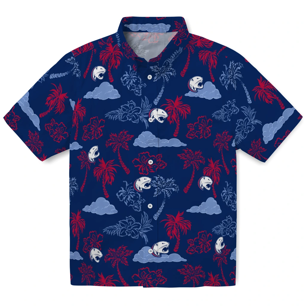 South Alabama Jaguars Hawaiian Shirt - Palm And Clouds south alabama jaguars palm and clouds blue hawaiian shirts best selling