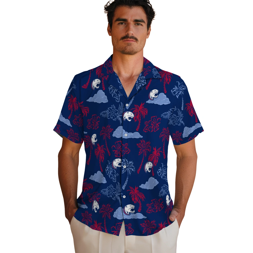 South Alabama Jaguars Hawaiian Shirt - Palm And Clouds south alabama jaguars palm and clouds blue hawaiian shirts fashion forward