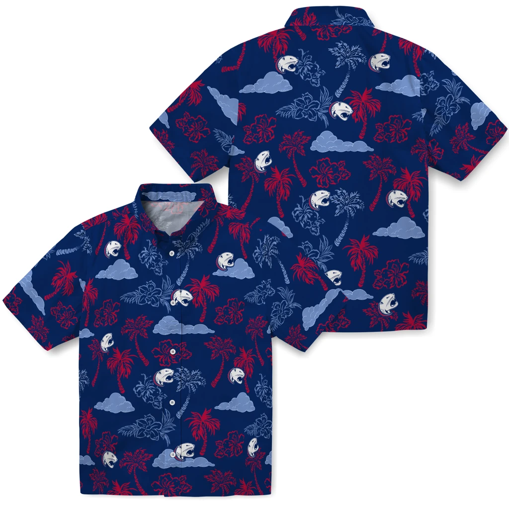 South Alabama Jaguars Hawaiian Shirt - Palm And Clouds south alabama jaguars palm and clouds blue hawaiian shirts high quality