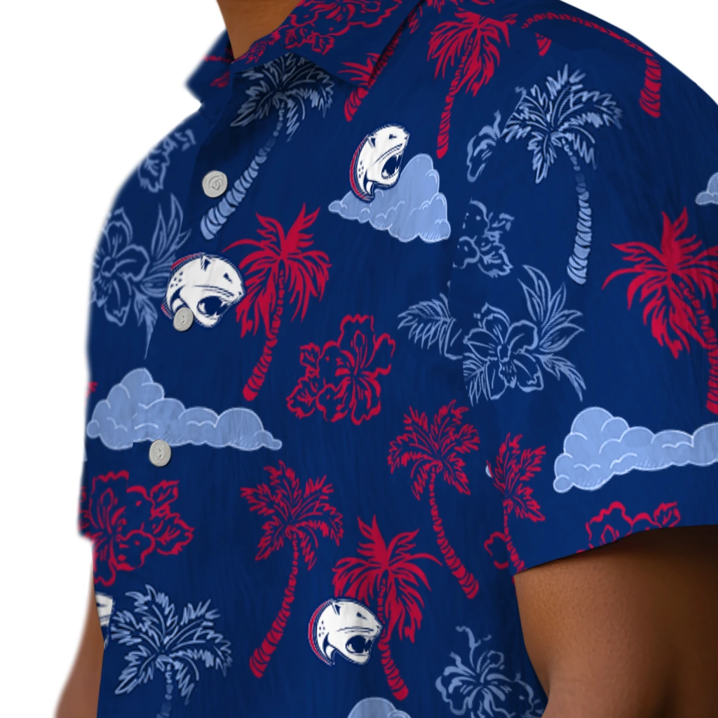 South Alabama Jaguars Hawaiian Shirt - Palm And Clouds south alabama jaguars palm and clouds blue hawaiian shirts trendy