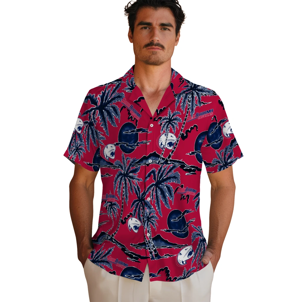 South Alabama Jaguars Hawaiian Shirt - Palm Sunset south alabama jaguars palm sunset hawaiian shirts fashion forward