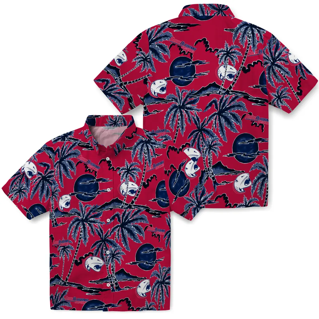 South Alabama Jaguars Hawaiian Shirt - Palm Sunset south alabama jaguars palm sunset hawaiian shirts high quality