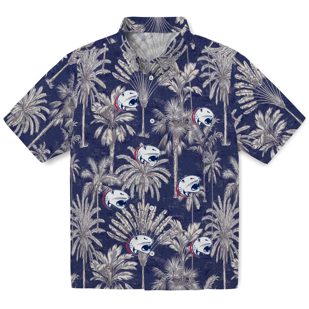 South Alabama Jaguars Hawaiian Shirt - Vintage Palm Tree south alabama jaguars palm shadows blue hawaiian shirts best selling