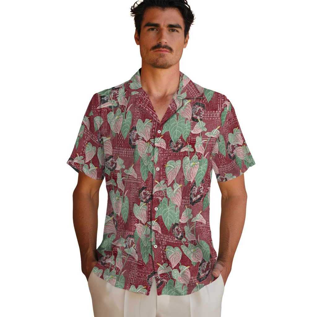 South Carolina Gamecocks Hawaiian Shirt - Anthurium Overlay south carolina gamecocks anthurium overlay garnet hawaiian shirts fashion forward