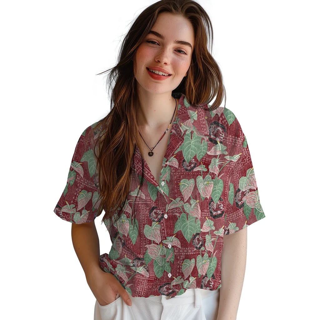 South Carolina Gamecocks Hawaiian Shirt - Anthurium Overlay south carolina gamecocks anthurium overlay garnet hawaiian shirts latest model