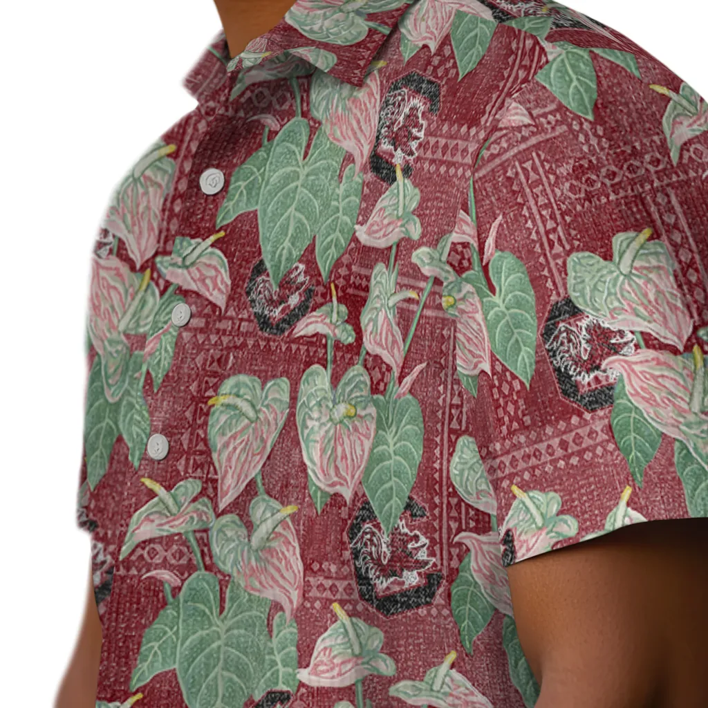 South Carolina Gamecocks Hawaiian Shirt - Anthurium Overlay south carolina gamecocks anthurium overlay garnet hawaiian shirts trendy