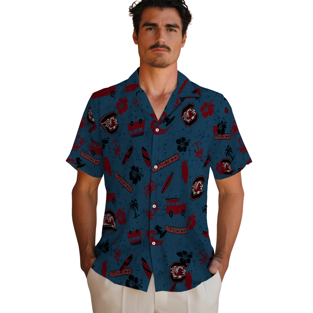 South Carolina Gamecocks Hawaiian Shirt - Beach Vibe south carolina gamecocks beach vibe navy hawaiian shirts fashion forward
