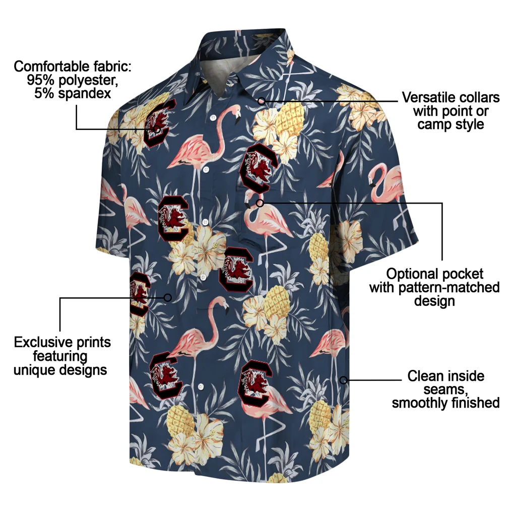 South Carolina Gamecocks Hawaiian Shirt - Flamingo Hibiscus south carolina gamecocks flamingo hibiscus navy hawaiian shirts new arrival