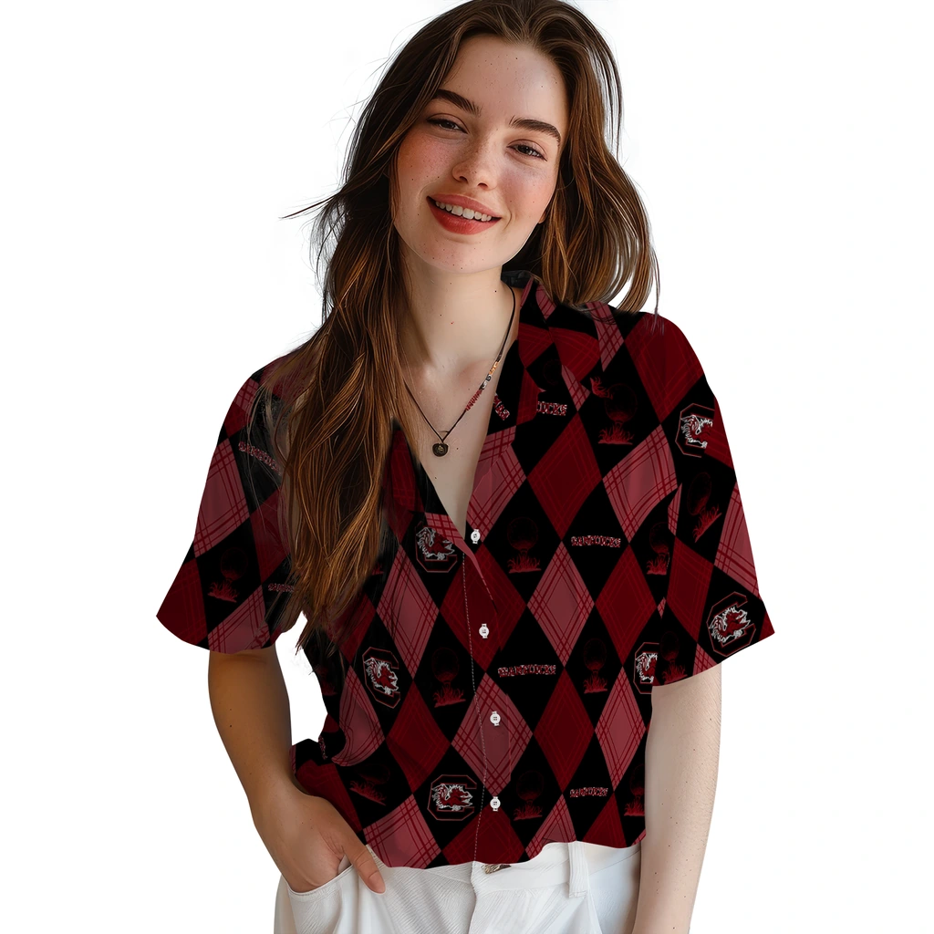 South Carolina Gamecocks Hawaiian Shirt - Golfing Plaid south carolina gamecocks balloon plaid garnet hawaiian shirts latest model