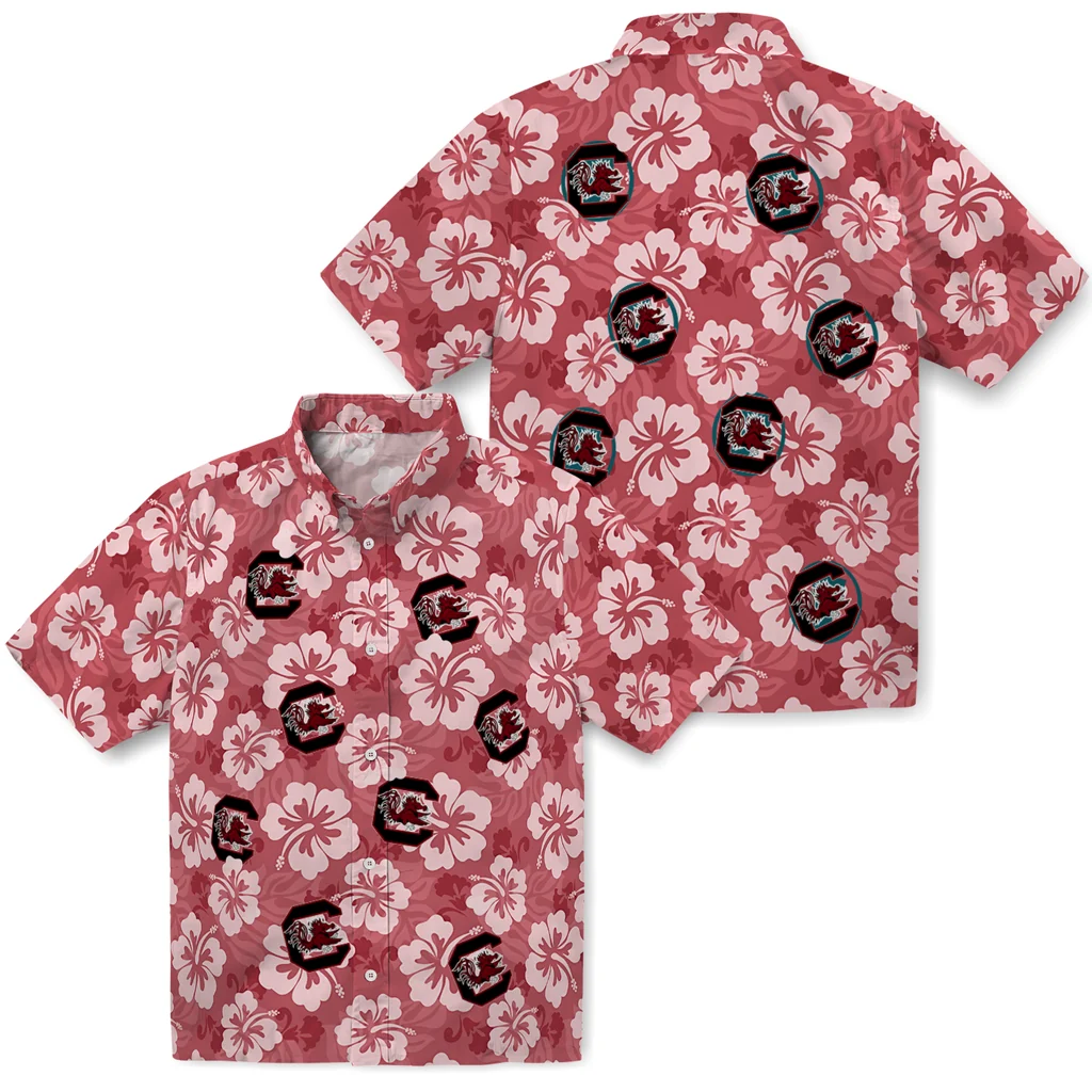 South Carolina Gamecocks Hawaiian Shirt - Hibiscus Cluster south carolina gamecocks hibiscus cluster garnet hawaiian shirts high quality
