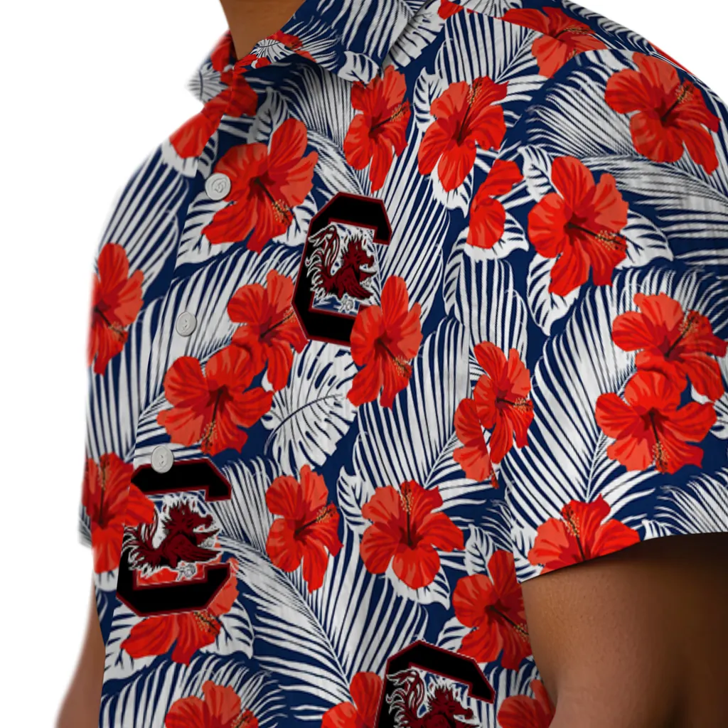 South Carolina Gamecocks Hawaiian Shirt - Hibiscus Fiesta south carolina gamecocks hibiscus fiesta red royal blue hawaiian shirts trendy