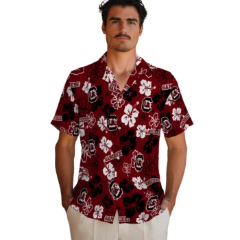 south carolina gamecocks hibiscus bloom garnet hawaiian shirts fashion forward