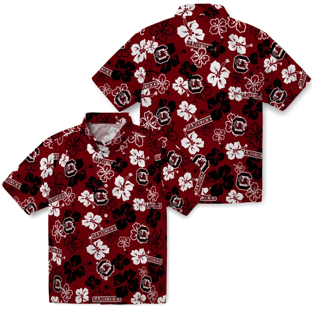 South Carolina Gamecocks Hawaiian Shirt - Hibiscus Flower Design south carolina gamecocks hibiscus bloom garnet hawaiian shirts high quality