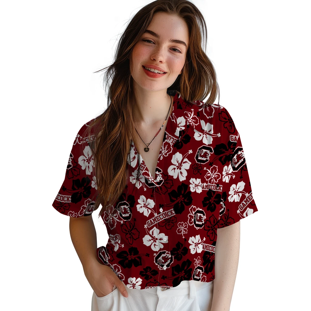 South Carolina Gamecocks Hawaiian Shirt - Hibiscus Flower Design south carolina gamecocks hibiscus bloom garnet hawaiian shirts latest model