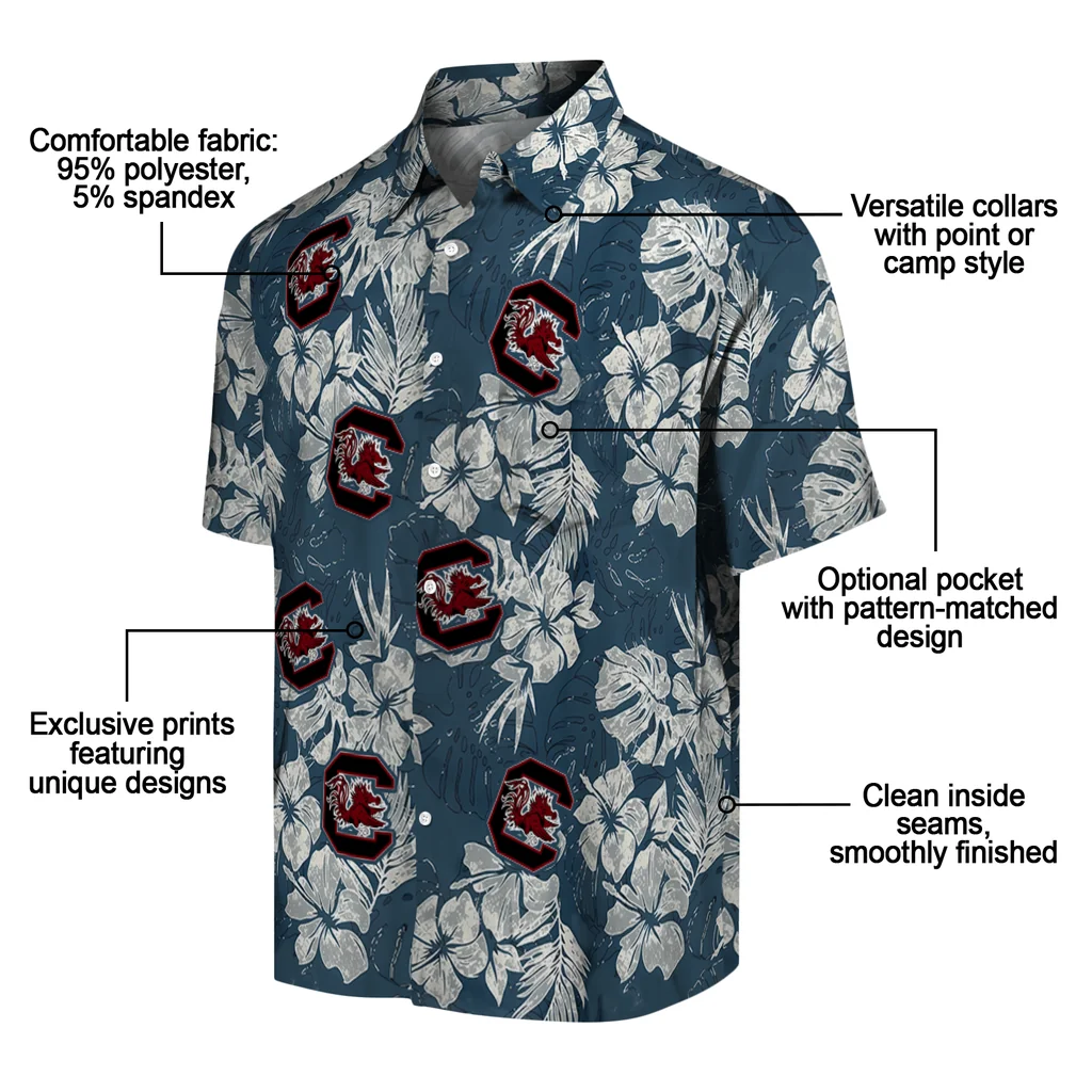South Carolina Gamecocks Hawaiian Shirt - Hibiscus Flowers south carolina gamecocks hibiscus flowers navy blue hawaiian shirts new arrival