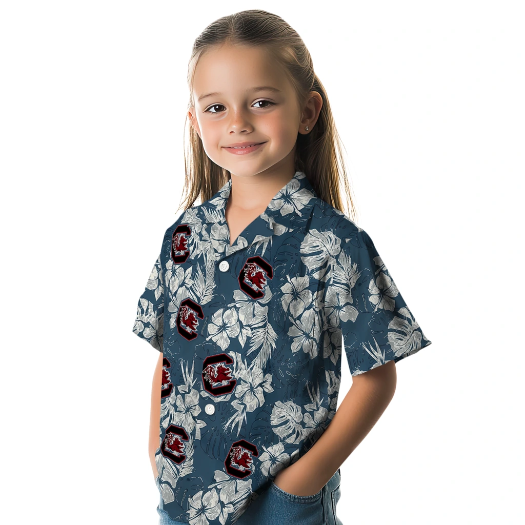 South Carolina Gamecocks Hawaiian Shirt - Hibiscus Flowers south carolina gamecocks hibiscus flowers navy blue hawaiian shirts premium grade