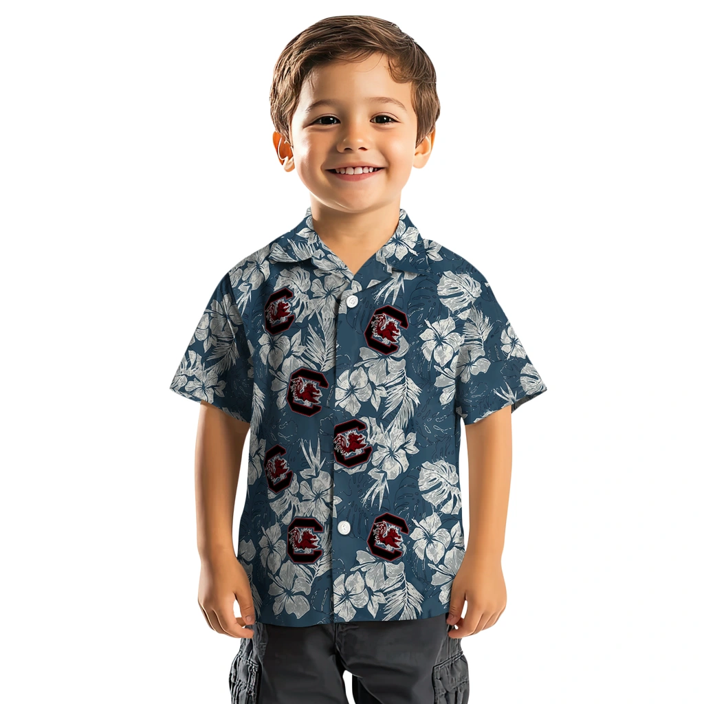 South Carolina Gamecocks Hawaiian Shirt - Hibiscus Flowers south carolina gamecocks hibiscus flowers navy blue hawaiian shirts top rated