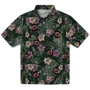 south carolina gamecocks hibiscus leaves pattern green hawaiian shirts best selling