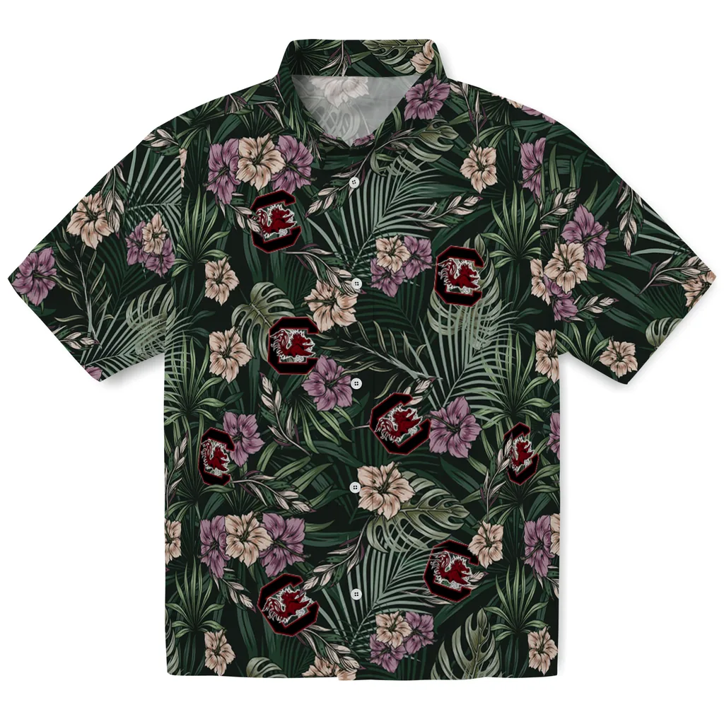 South Carolina Gamecocks Hawaiian Shirt - Hibiscus Leaves Pattern south carolina gamecocks hibiscus leaves pattern green hawaiian shirts best selling