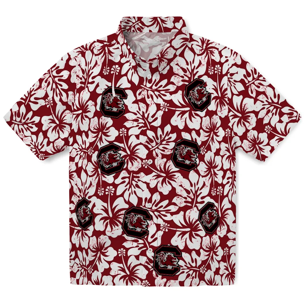 South Carolina Gamecocks Hawaiian Shirt - Hibiscus Motif south carolina gamecocks hibiscus motif garnet white hawaiian shirts best selling