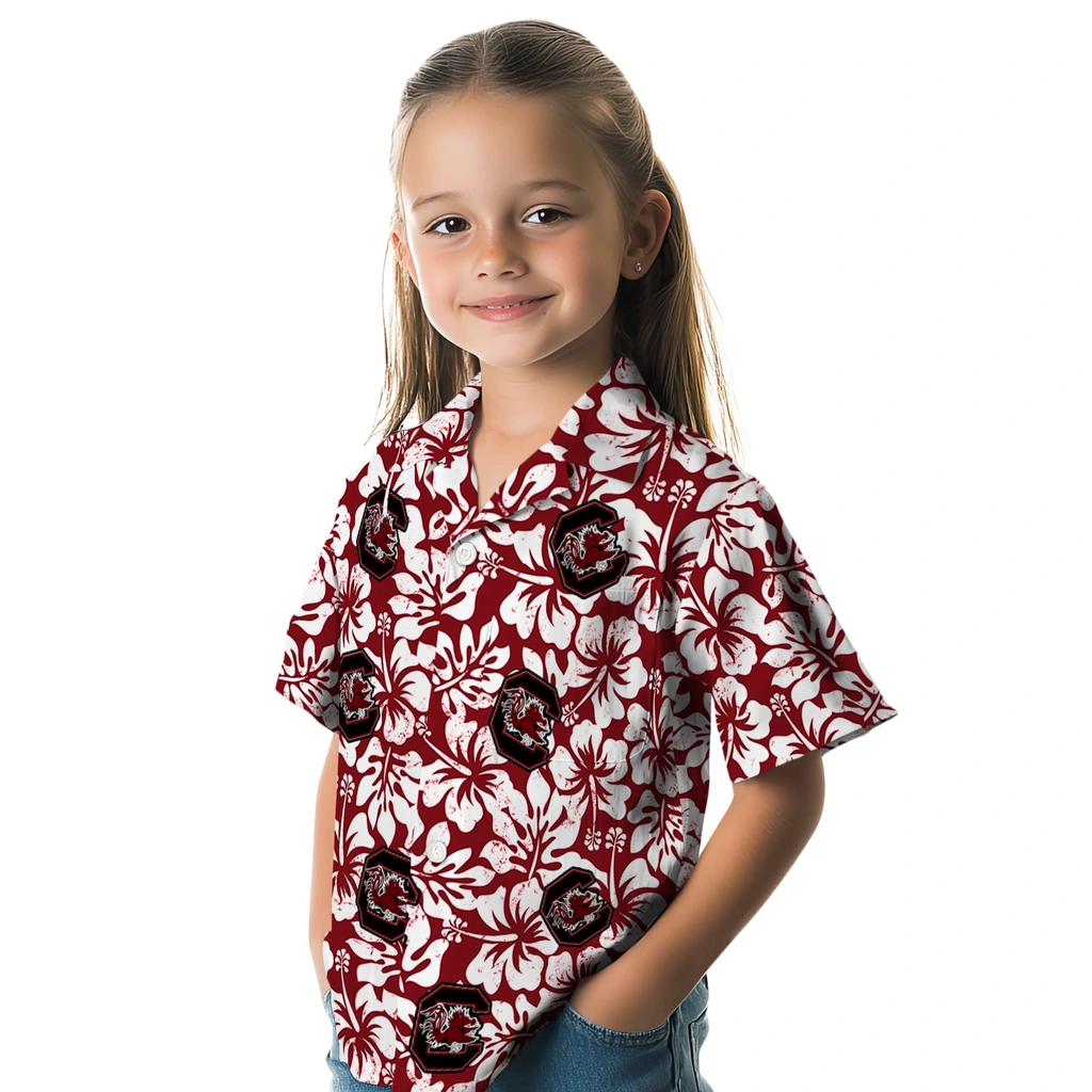 South Carolina Gamecocks Hawaiian Shirt - Hibiscus Motif south carolina gamecocks hibiscus motif garnet white hawaiian shirts premium grade