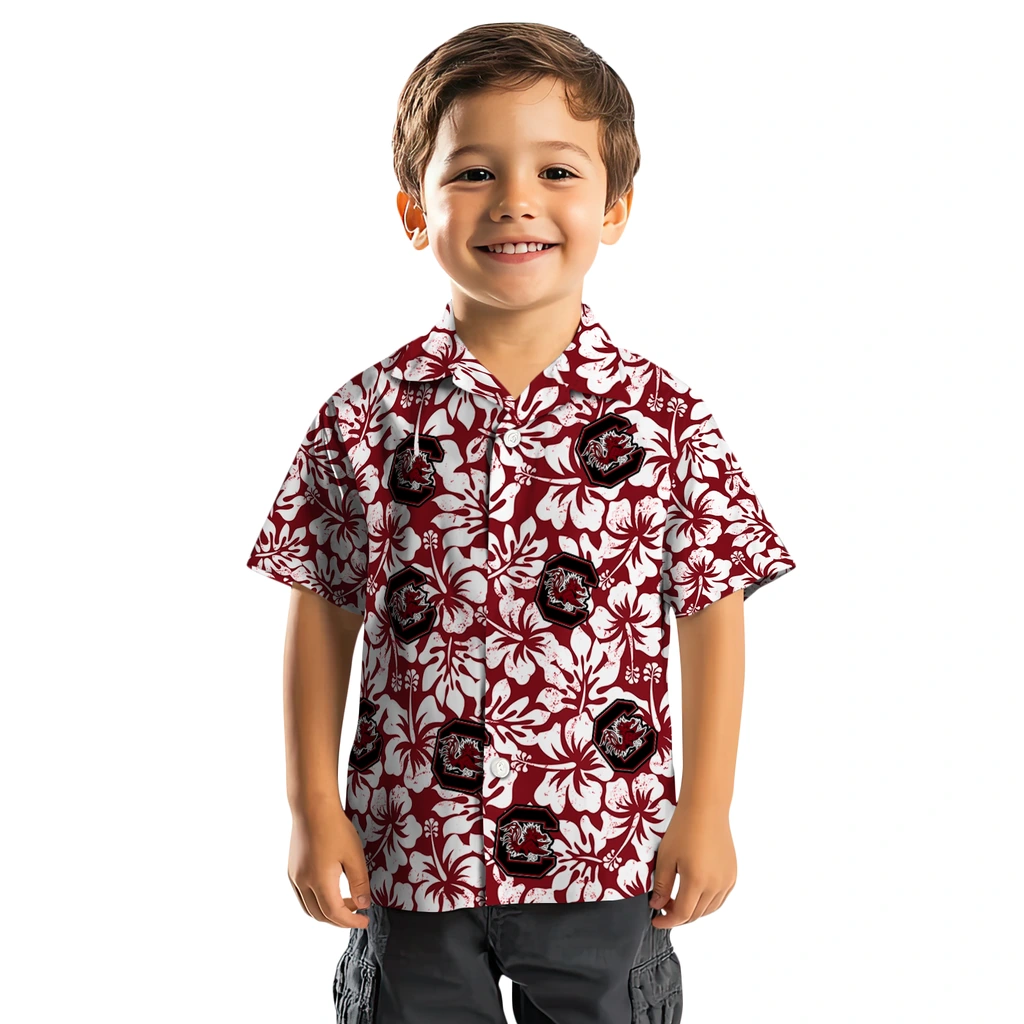 South Carolina Gamecocks Hawaiian Shirt - Hibiscus Motif south carolina gamecocks hibiscus motif garnet white hawaiian shirts top rated