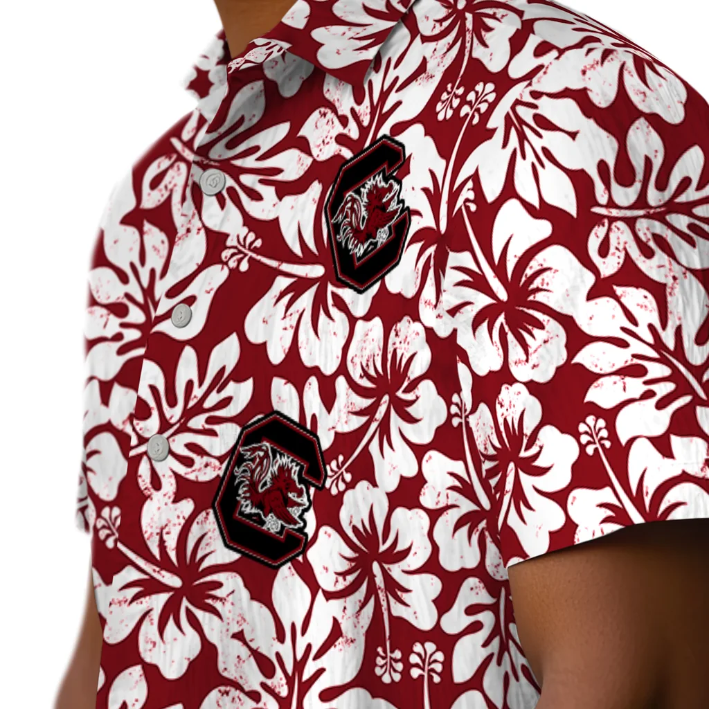 South Carolina Gamecocks Hawaiian Shirt - Hibiscus Motif south carolina gamecocks hibiscus motif garnet white hawaiian shirts trendy