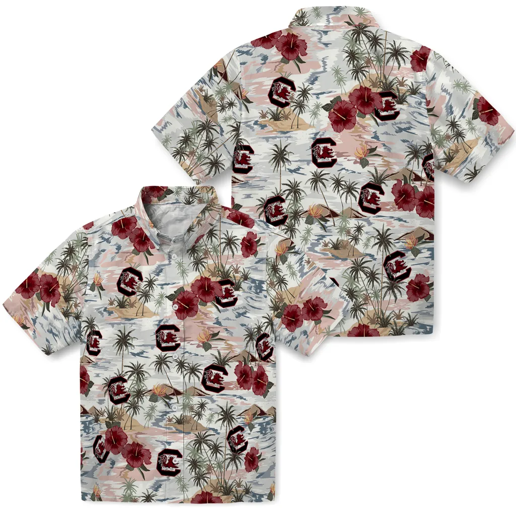 South Carolina Gamecocks Hawaiian Shirt - Hibiscus Seaside south carolina gamecocks hibiscus seaside white hawaiian shirts high quality