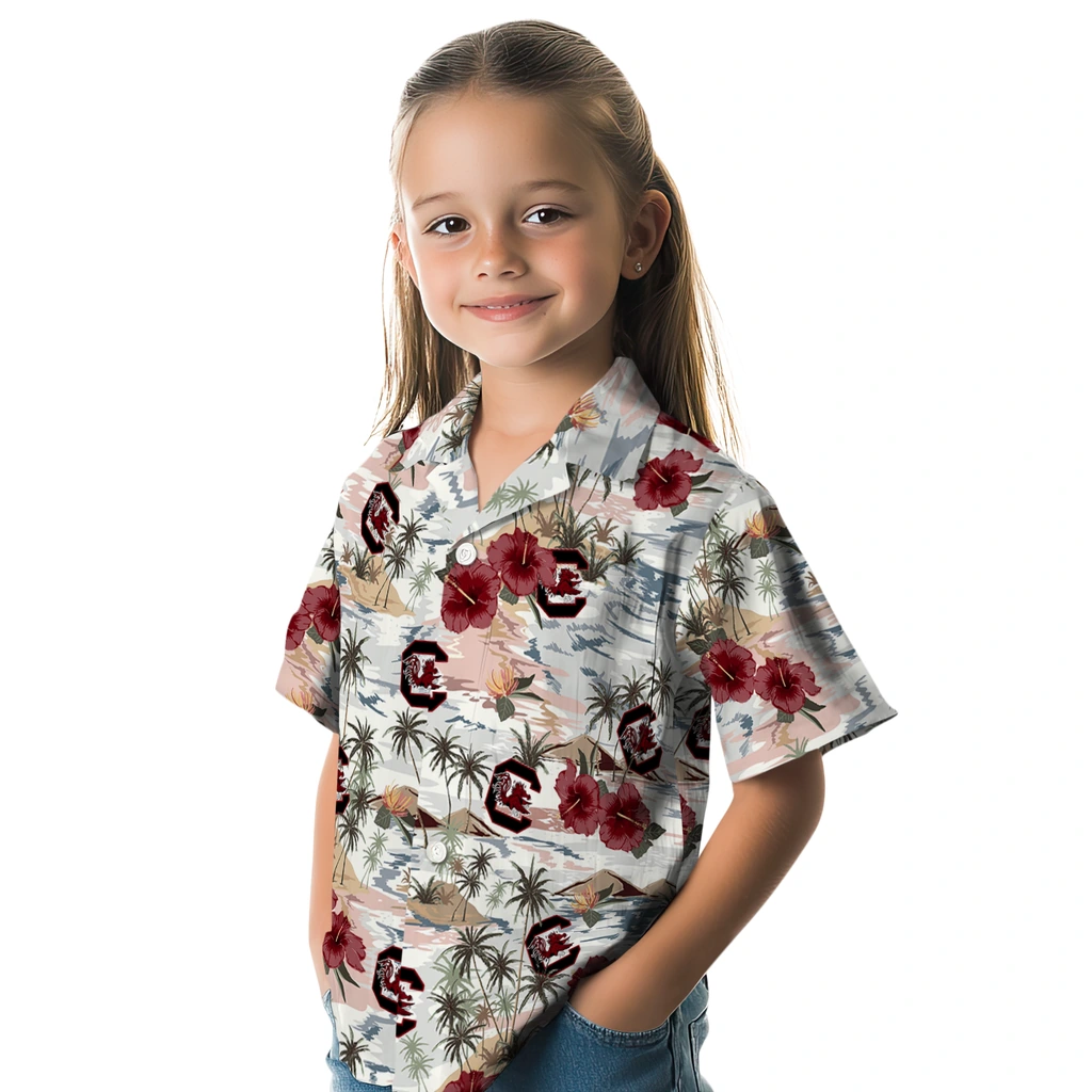 South Carolina Gamecocks Hawaiian Shirt - Hibiscus Seaside south carolina gamecocks hibiscus seaside white hawaiian shirts premium grade