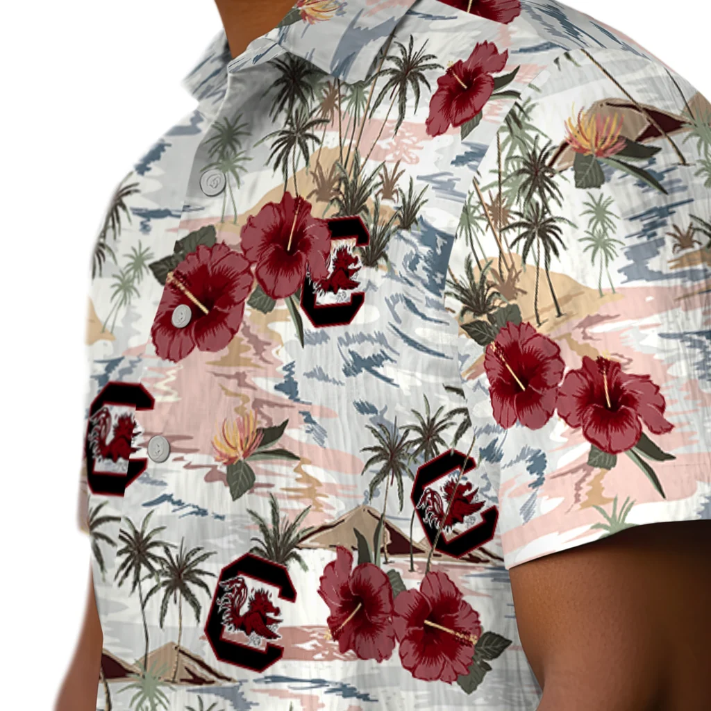 South Carolina Gamecocks Hawaiian Shirt - Hibiscus Seaside south carolina gamecocks hibiscus seaside white hawaiian shirts trendy