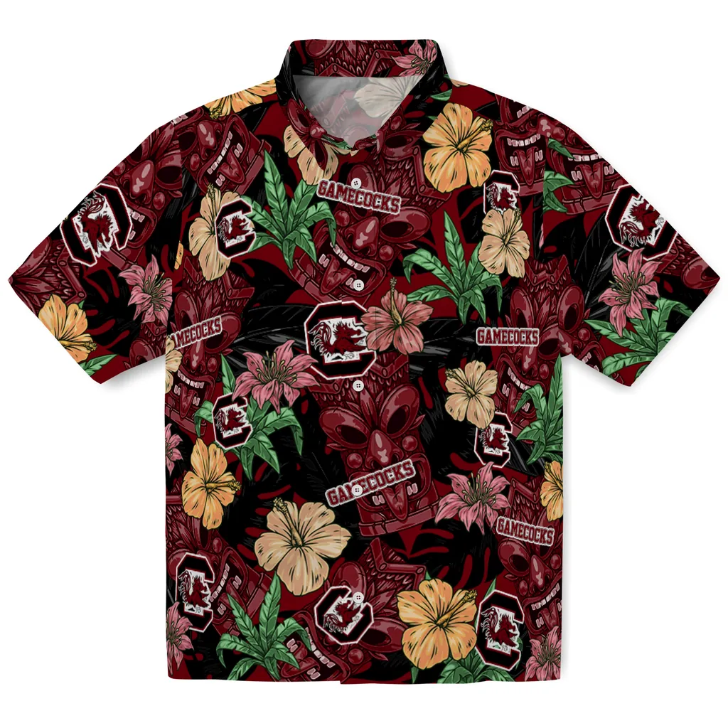 South Carolina Gamecocks Hawaiian Shirt - Hibiscus Tiki Jungle south carolina gamecocks tiki jungle garnet hawaiian shirts best selling