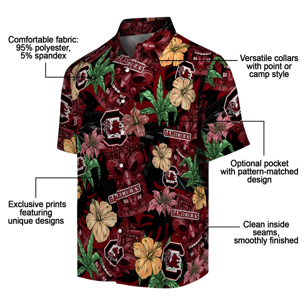 South Carolina Gamecocks Hawaiian Shirt - Hibiscus Tiki Jungle south carolina gamecocks tiki jungle garnet hawaiian shirts new arrival
