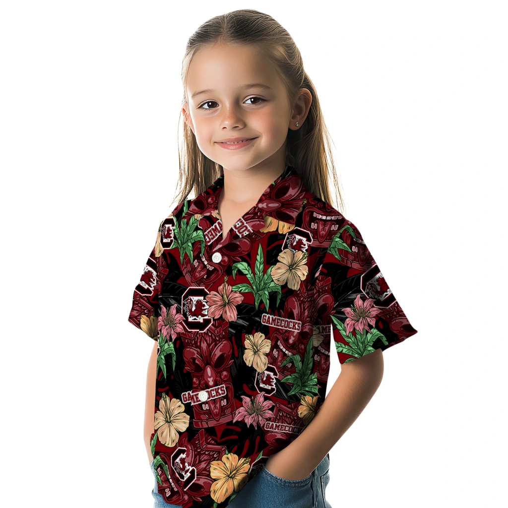 South Carolina Gamecocks Hawaiian Shirt - Hibiscus Tiki Jungle south carolina gamecocks tiki jungle garnet hawaiian shirts premium grade