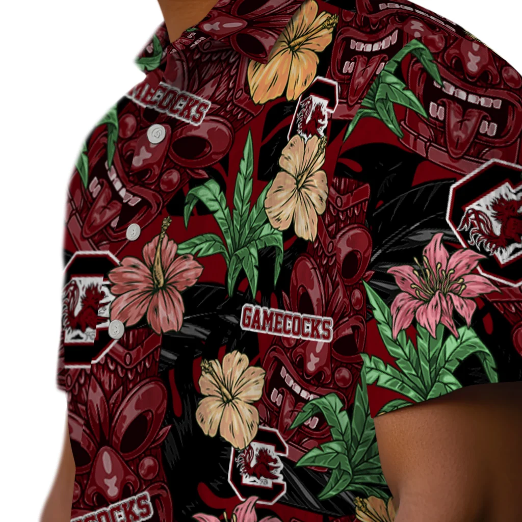 South Carolina Gamecocks Hawaiian Shirt - Hibiscus Tiki Jungle south carolina gamecocks tiki jungle garnet hawaiian shirts trendy