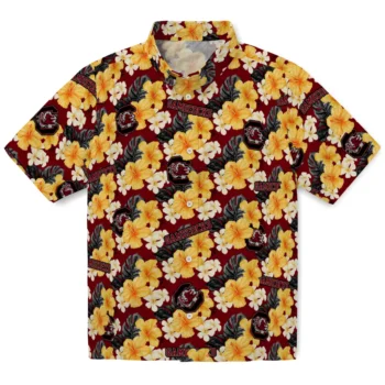 south carolina gamecocks hibiscus tropics garnet yellow hawaiian shirts best selling