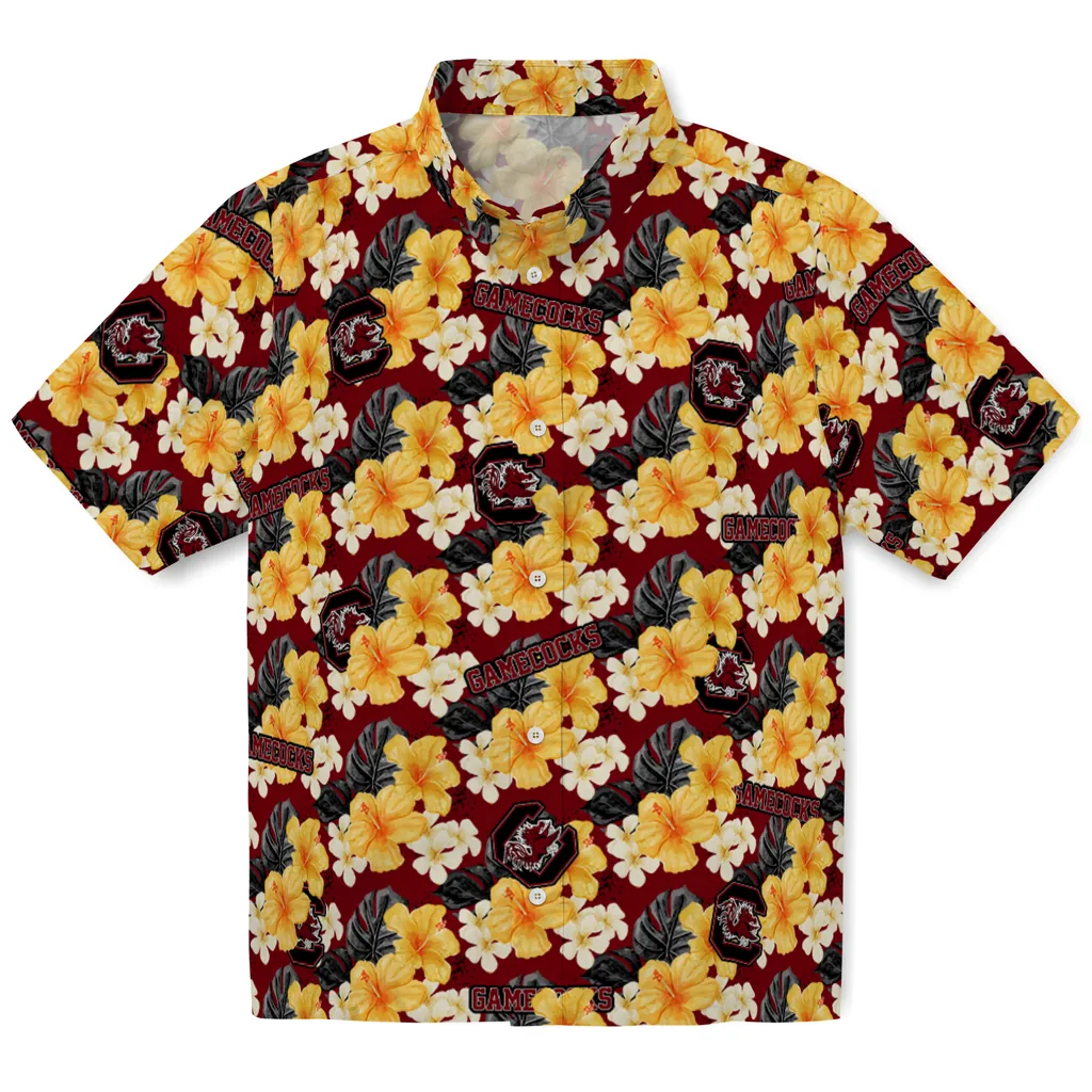 South Carolina Gamecocks Hawaiian Shirt - Hibiscus Tropics south carolina gamecocks hibiscus tropics garnet yellow hawaiian shirts best selling