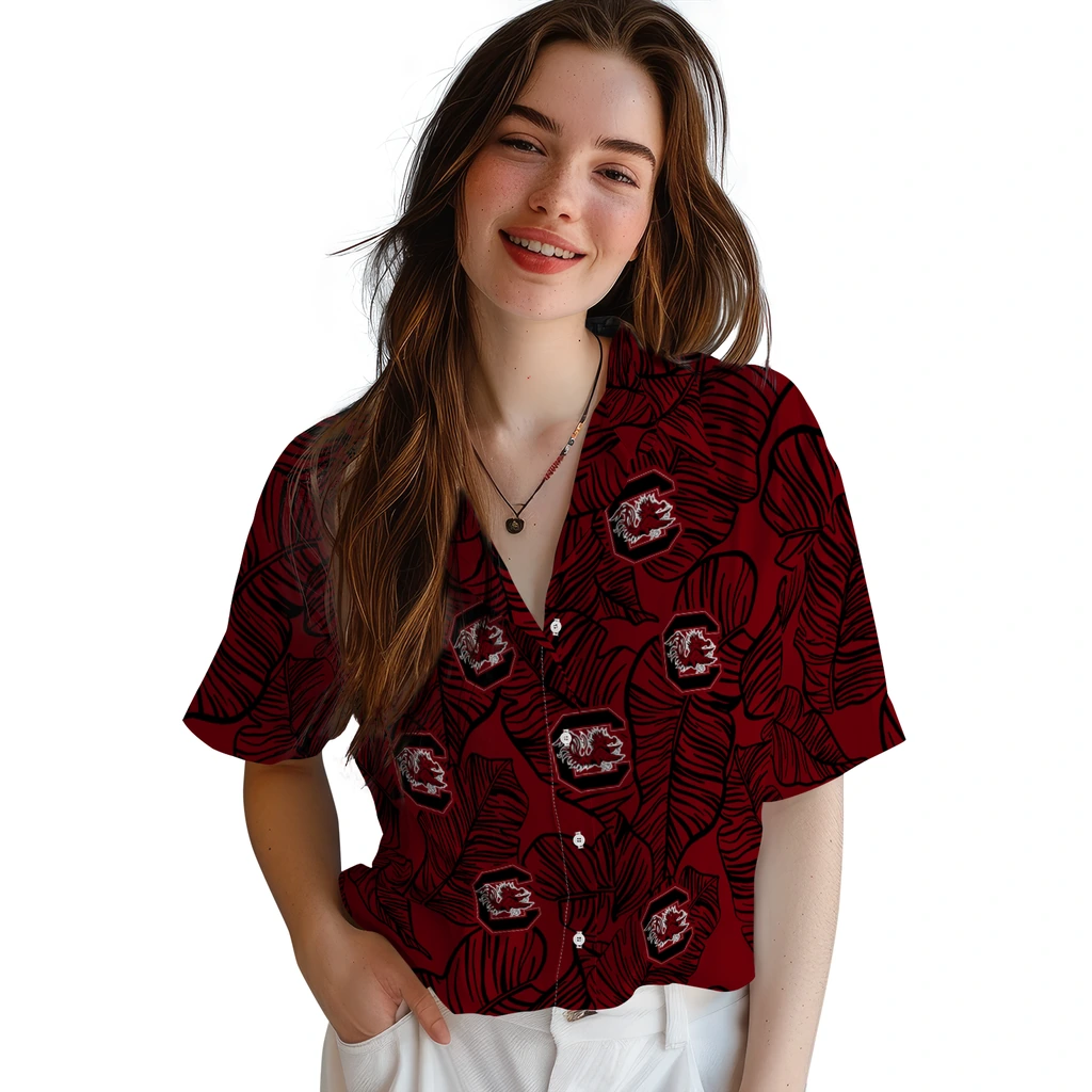 South Carolina Gamecocks Hawaiian Shirt - Leaf Outline south carolina gamecocks leaf outline garnet hawaiian shirts latest model