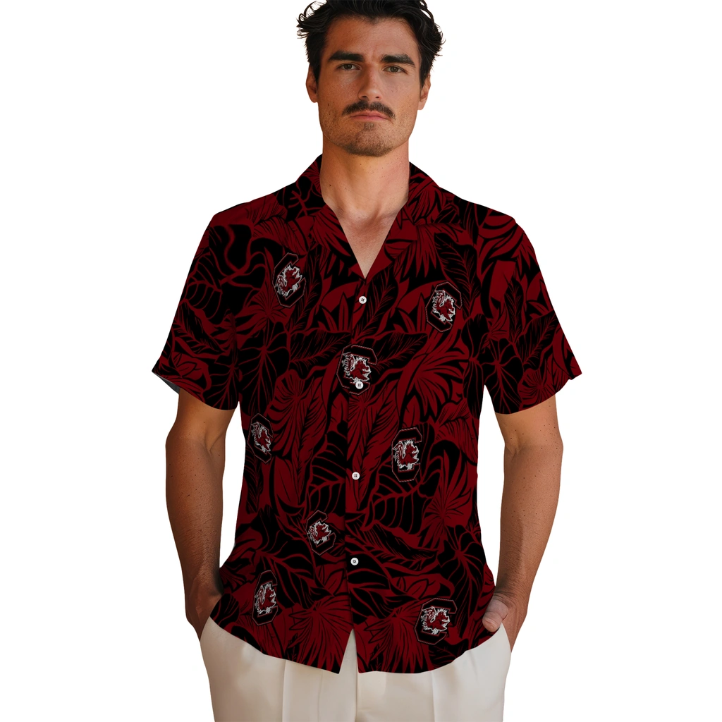 South Carolina Gamecocks Hawaiian Shirt - Monstera Layer south carolina gamecocks monstera layer garnet hawaiian shirts fashion forward