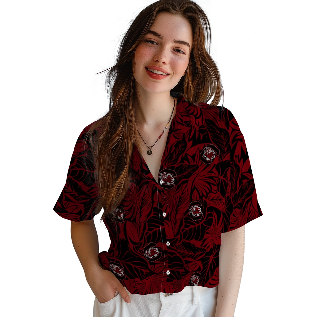 South Carolina Gamecocks Hawaiian Shirt - Monstera Layer south carolina gamecocks monstera layer garnet hawaiian shirts latest model