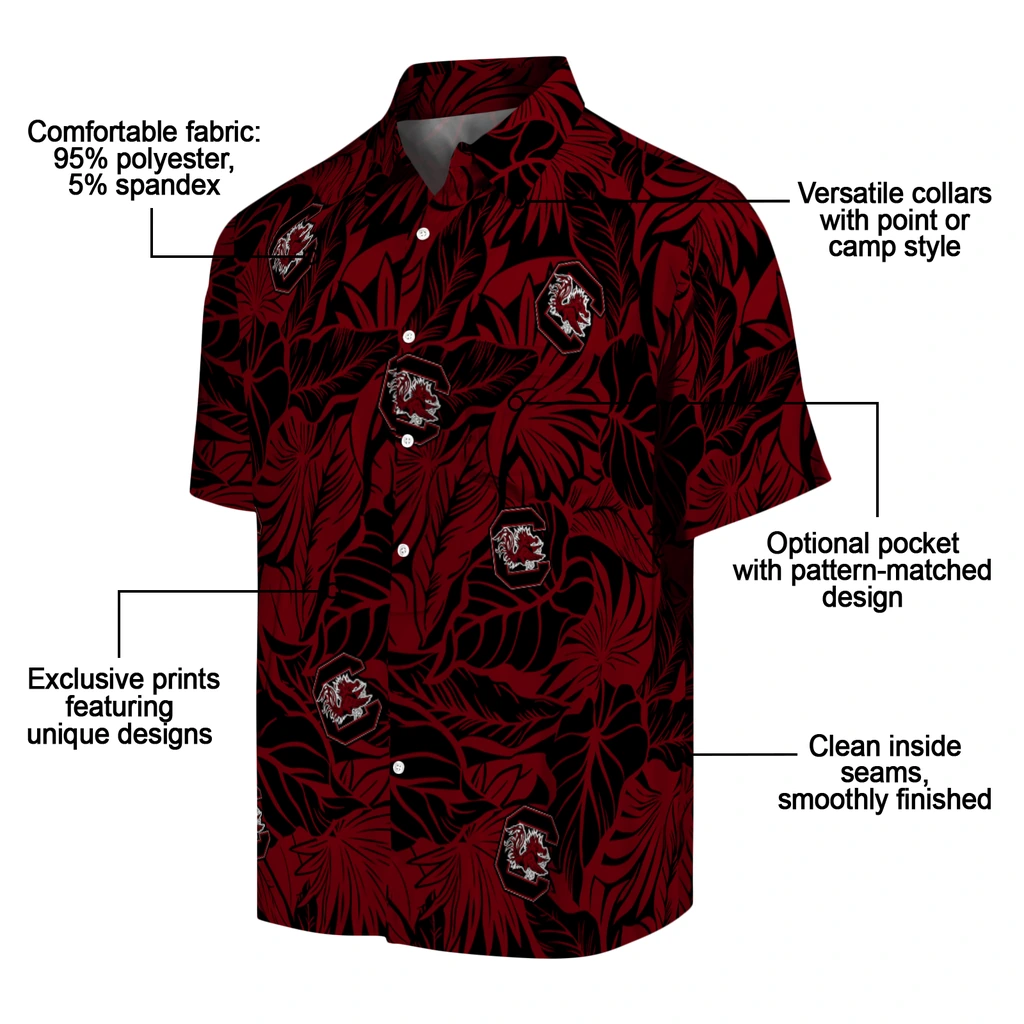 South Carolina Gamecocks Hawaiian Shirt - Monstera Layer south carolina gamecocks monstera layer garnet hawaiian shirts new arrival