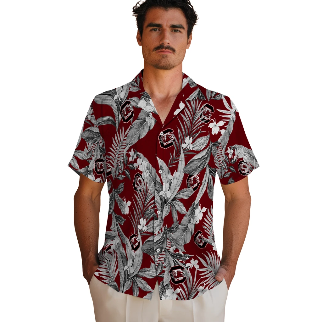 South Carolina Gamecocks Hawaiian Shirt - Palm Leaves south carolina gamecocks palm leaves garnet hawaiian shirts fashion forward